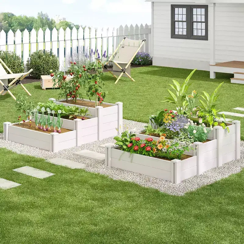 PexFix Outdoor White Rectangular Vinyl Rail and Garden Fence Planter for Vegetables Flowers