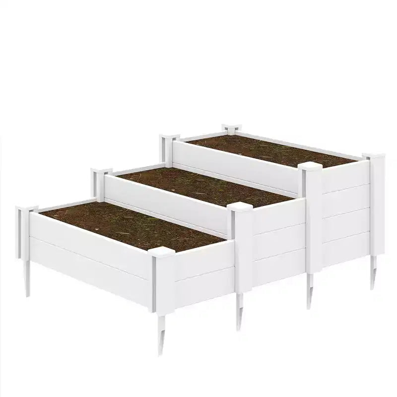 PexFix Outdoor White Rectangular Vinyl Rail and Garden Fence Planter for Vegetables Flowers