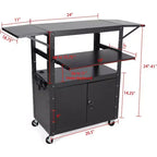 Rolling Av Cart, Height Adjustable Mobile Workstation, Lockable Cabinet, Laptop Stand and Folding Blade, Home Or Office, Black