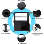 Rolling Av Cart, Height Adjustable Mobile Workstation, Lockable Cabinet, Laptop Stand and Folding Blade, Home Or Office, Black