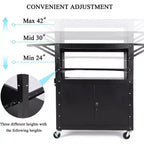 Rolling Av Cart, Height Adjustable Mobile Workstation, Lockable Cabinet, Laptop Stand and Folding Blade, Home Or Office, Black