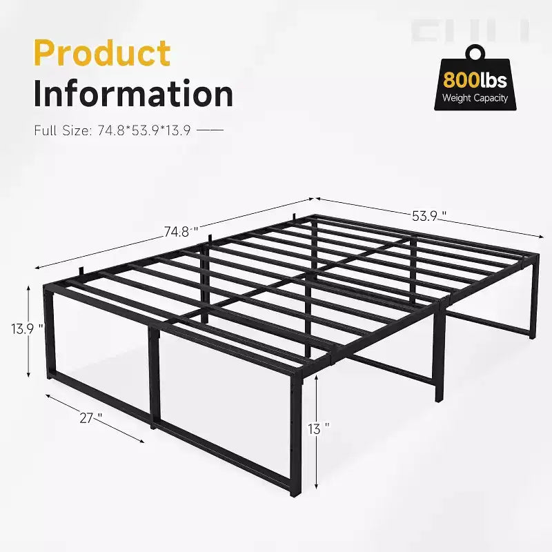14 Inch Metal Full Bed Frame, Heavy Duty Platform, Sturdy Steel Slats, Mattress Foundation, No Box Spring Needed, Easy Assembly, Noise Free, Black