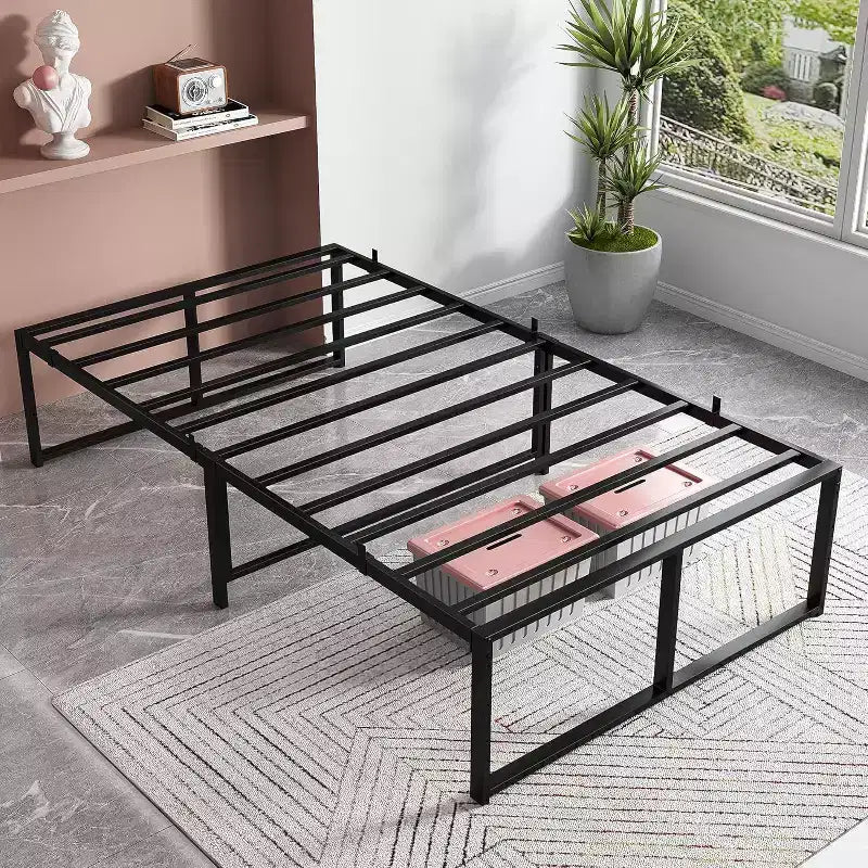14 Inch Metal Full Bed Frame, Heavy Duty Platform, Sturdy Steel Slats, Mattress Foundation, No Box Spring Needed, Easy Assembly, Noise Free, Black