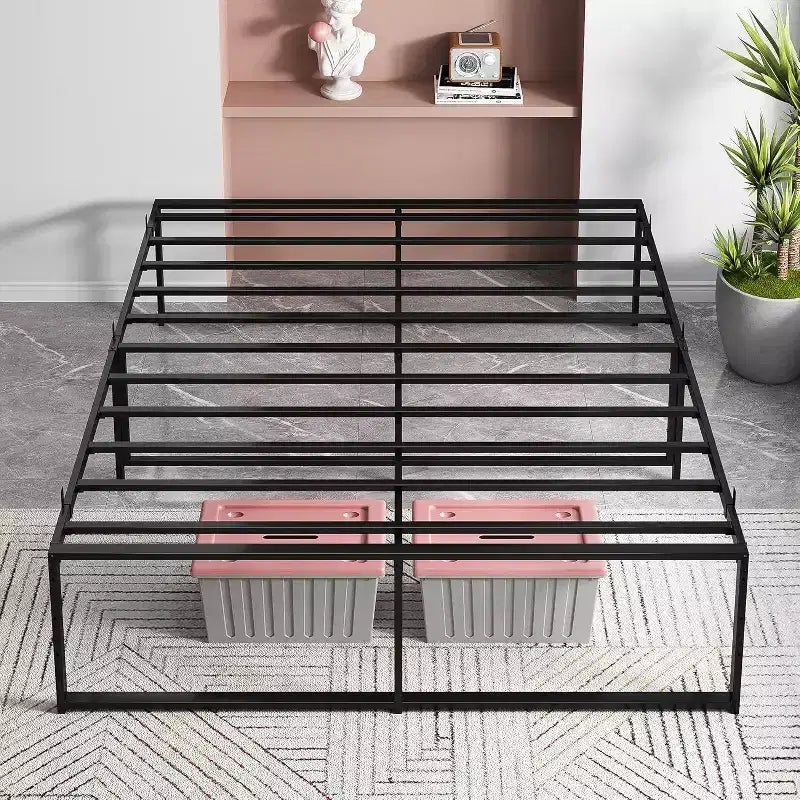 14 Inch Metal Full Bed Frame, Heavy Duty Platform, Sturdy Steel Slats, Mattress Foundation, No Box Spring Needed, Easy Assembly, Noise Free, Black