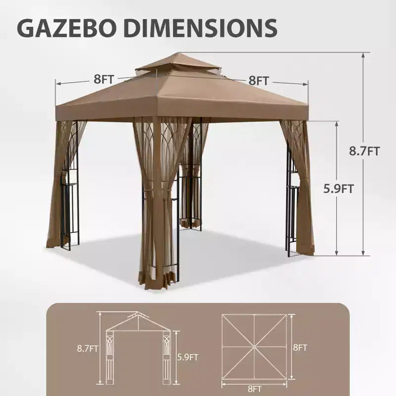 EAGLE PEAK 8'x8' Double Roof Outdoor Patio Gazebo with Mesh Netting