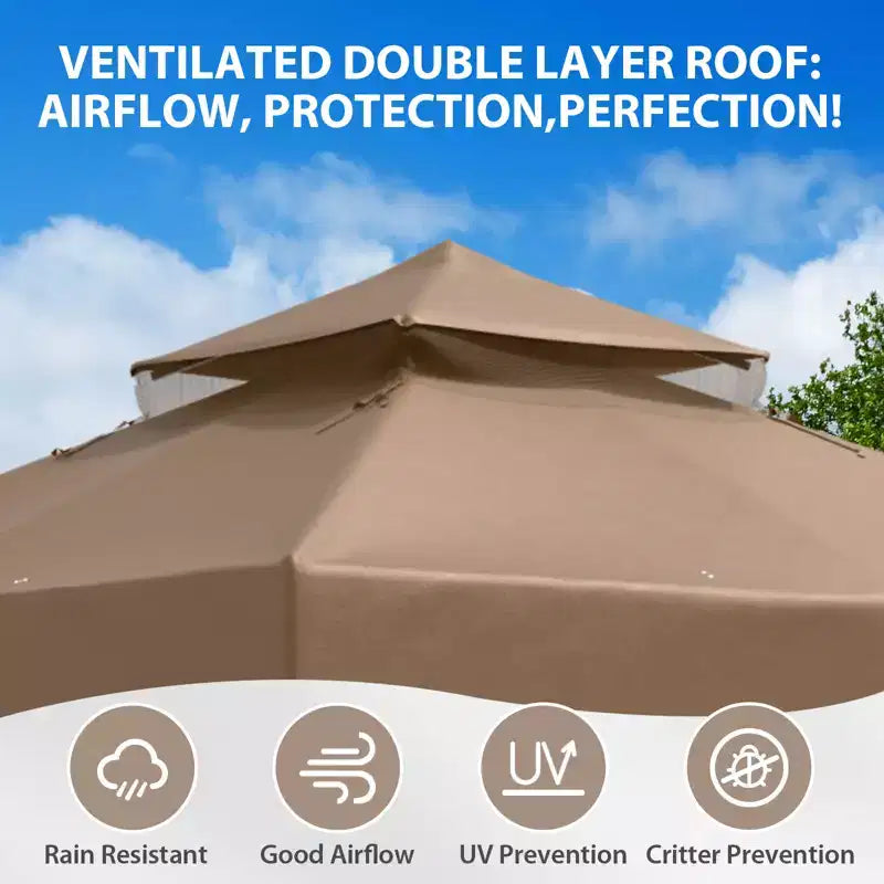 EAGLE PEAK 8'x8' Double Roof Outdoor Patio Gazebo with Mesh Netting