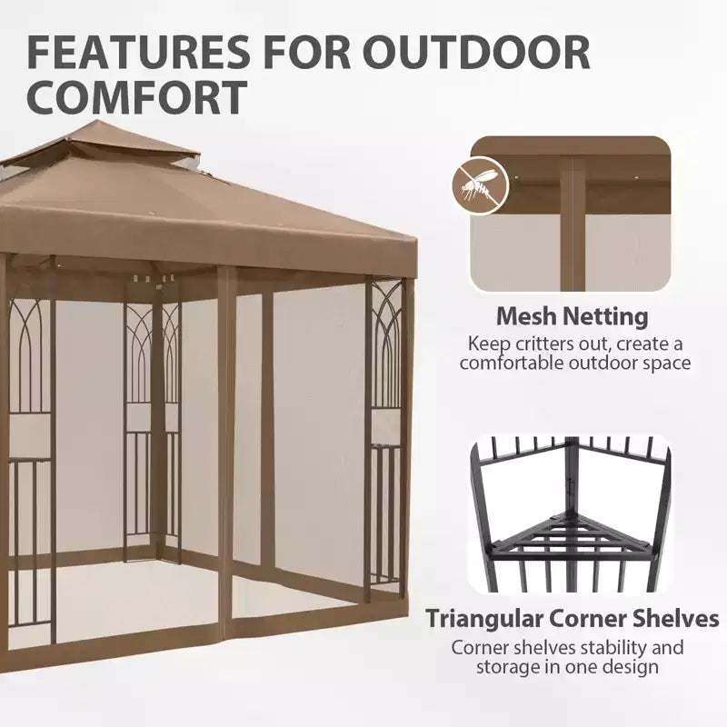 EAGLE PEAK 8'x8' Double Roof Outdoor Patio Gazebo with Mesh Netting