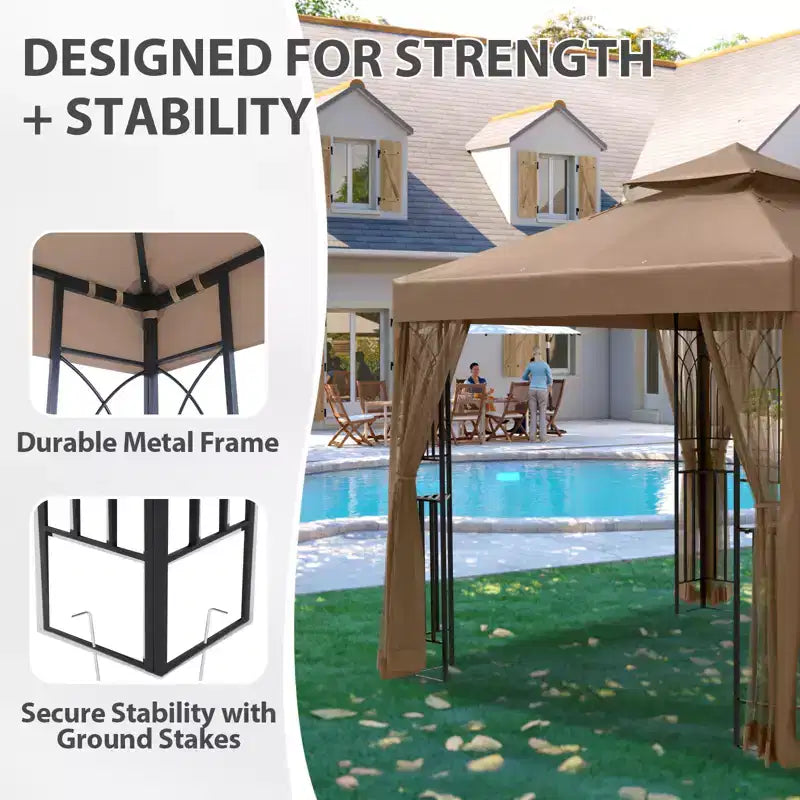 EAGLE PEAK 8'x8' Double Roof Outdoor Patio Gazebo with Mesh Netting