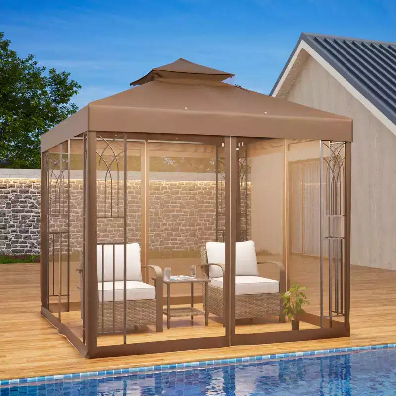 EAGLE PEAK 8'x8' Double Roof Outdoor Patio Gazebo with Mesh Netting