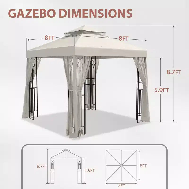 EAGLE PEAK 8'x8' Double Roof Outdoor Patio Gazebo with Mesh Netting