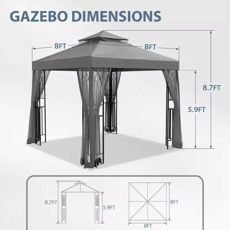 EAGLE PEAK 8'x8' Double Roof Outdoor Patio Gazebo with Mesh Netting