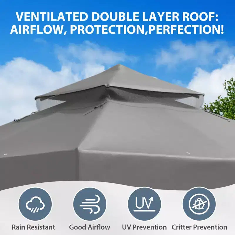 EAGLE PEAK 8'x8' Double Roof Outdoor Patio Gazebo with Mesh Netting