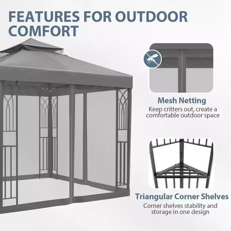 EAGLE PEAK 8'x8' Double Roof Outdoor Patio Gazebo with Mesh Netting