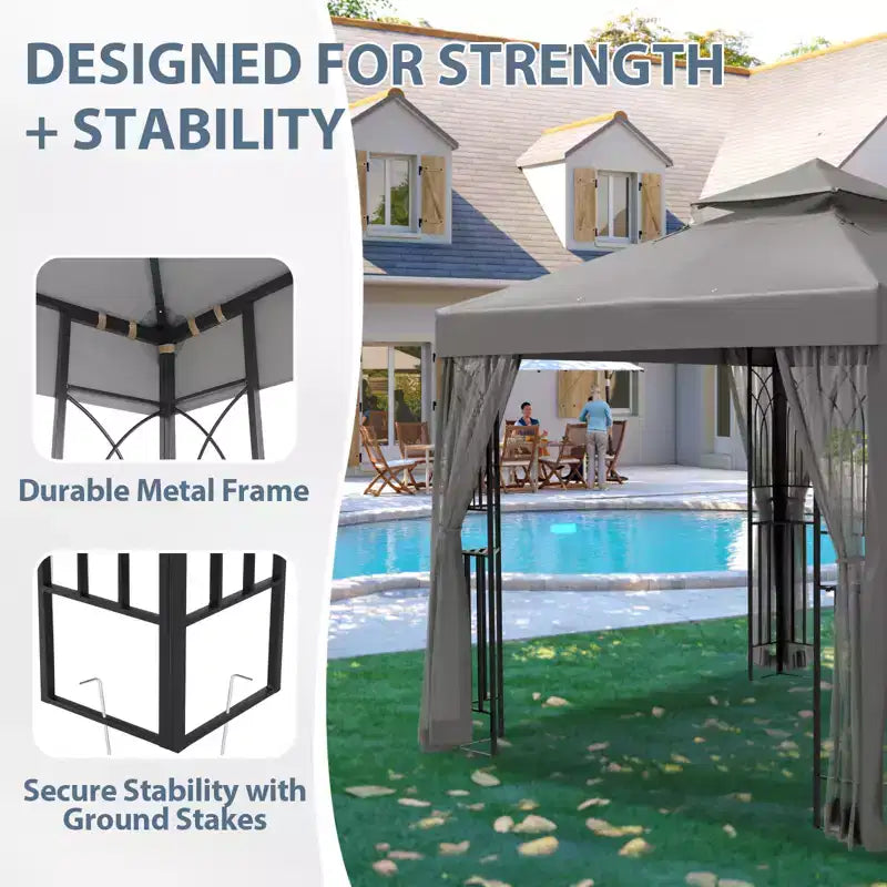 EAGLE PEAK 8'x8' Double Roof Outdoor Patio Gazebo with Mesh Netting