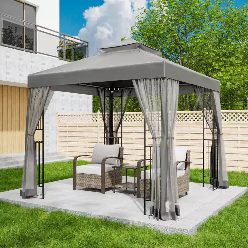 EAGLE PEAK 8'x8' Double Roof Outdoor Patio Gazebo with Mesh Netting