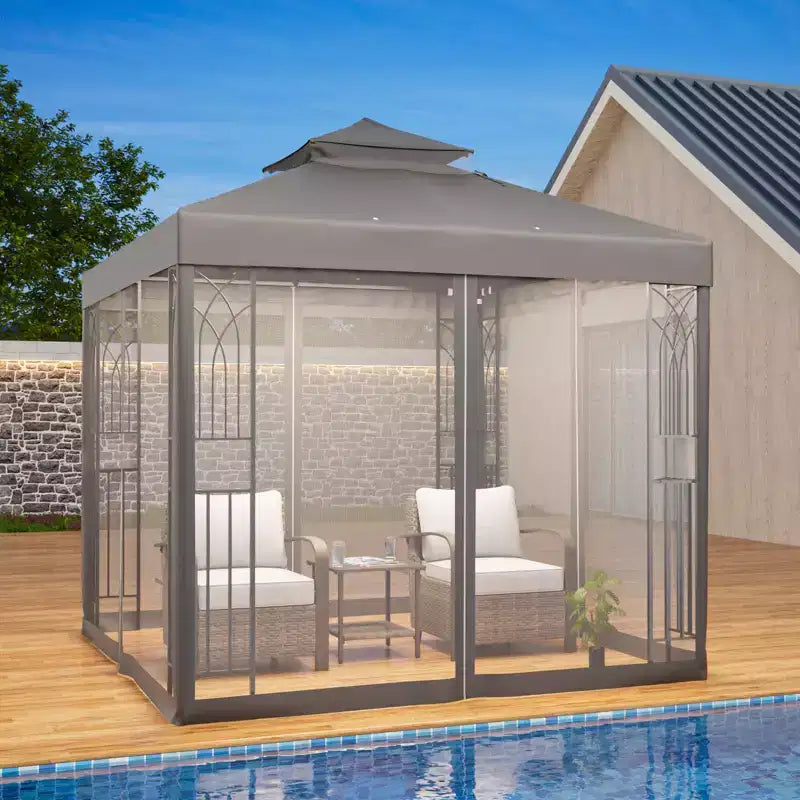 EAGLE PEAK 8'x8' Double Roof Outdoor Patio Gazebo with Mesh Netting