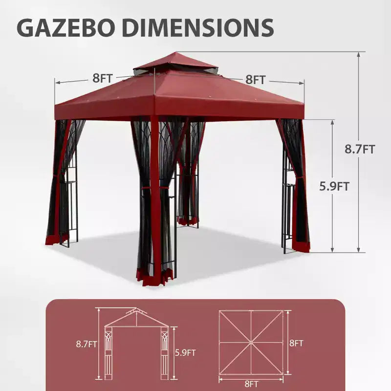 EAGLE PEAK 8'x8' Double Roof Outdoor Patio Gazebo with Mesh Netting