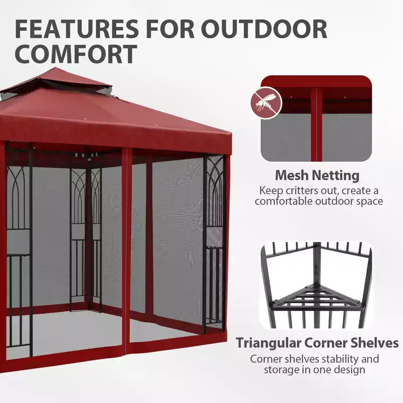 EAGLE PEAK 8'x8' Double Roof Outdoor Patio Gazebo with Mesh Netting
