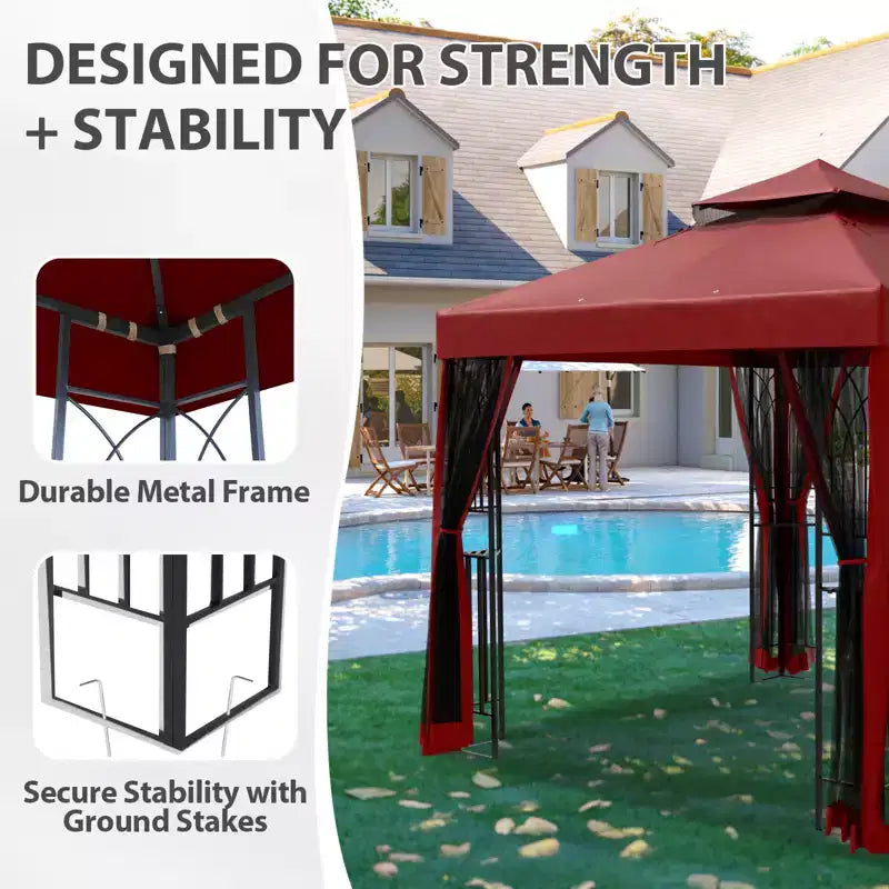 EAGLE PEAK 8'x8' Double Roof Outdoor Patio Gazebo with Mesh Netting