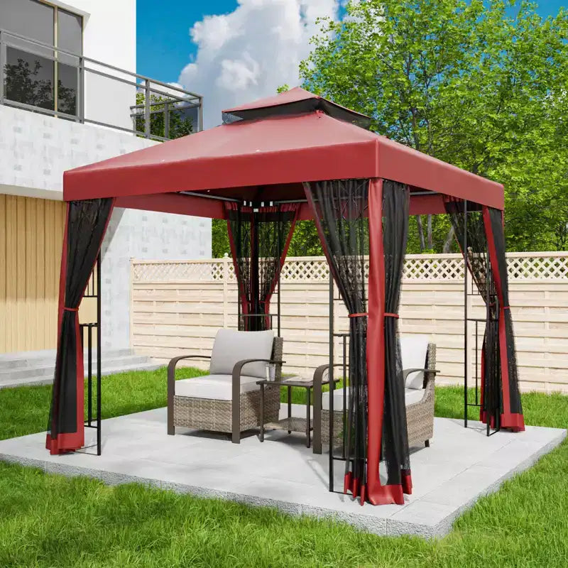 EAGLE PEAK 8'x8' Double Roof Outdoor Patio Gazebo with Mesh Netting
