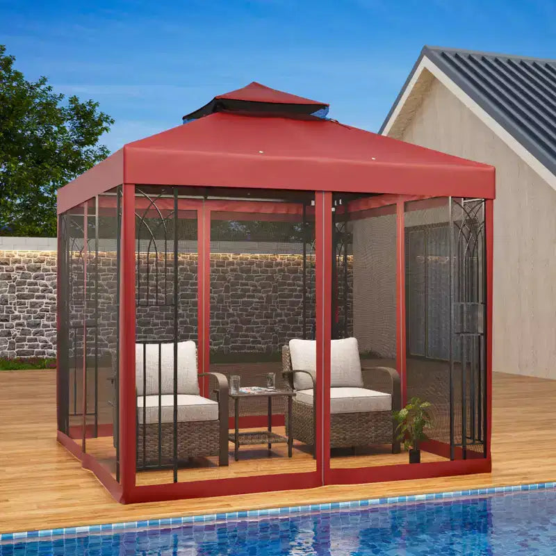 EAGLE PEAK 8'x8' Double Roof Outdoor Patio Gazebo with Mesh Netting