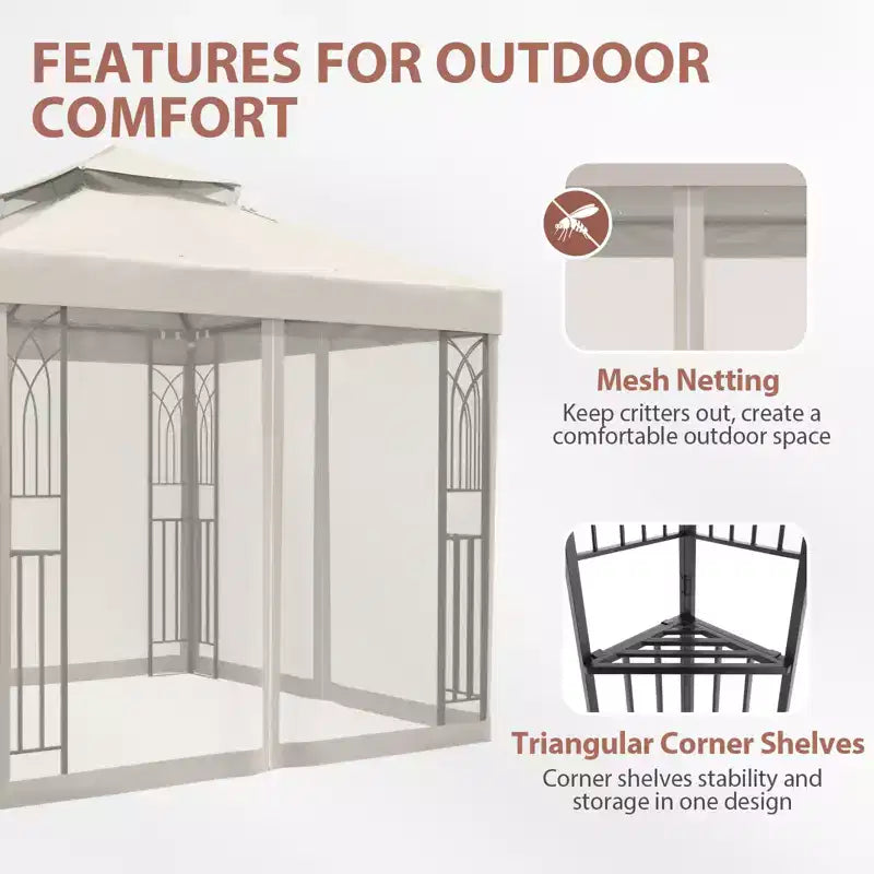 EAGLE PEAK 8'x8' Double Roof Outdoor Patio Gazebo with Mesh Netting
