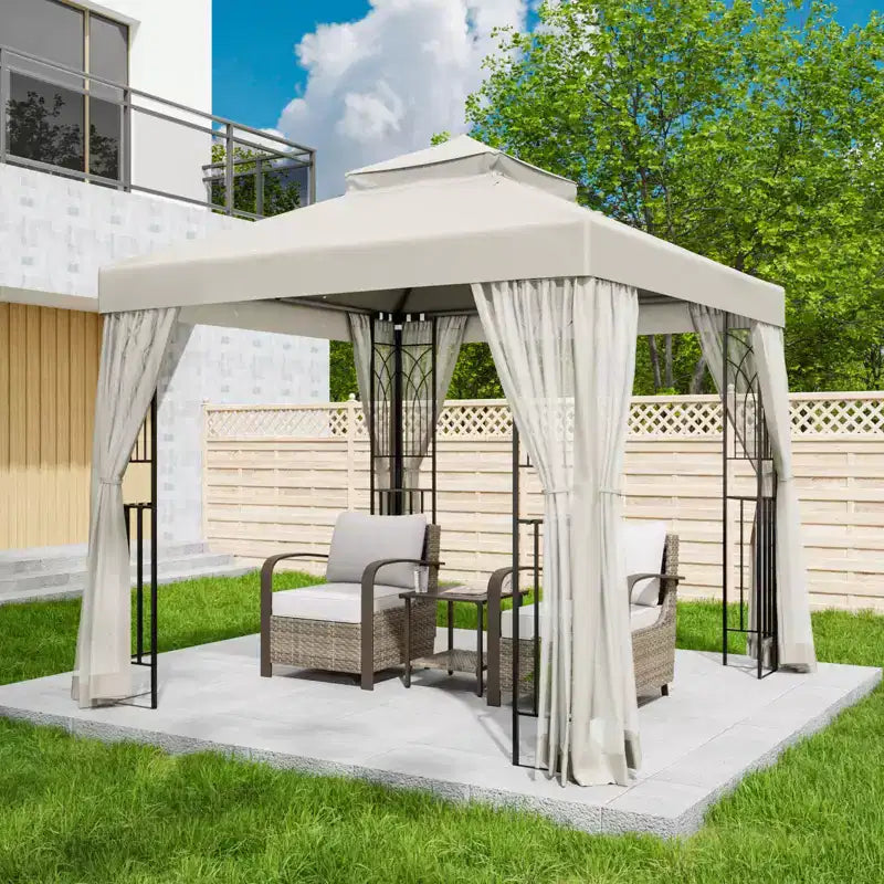 EAGLE PEAK 8'x8' Double Roof Outdoor Patio Gazebo with Mesh Netting