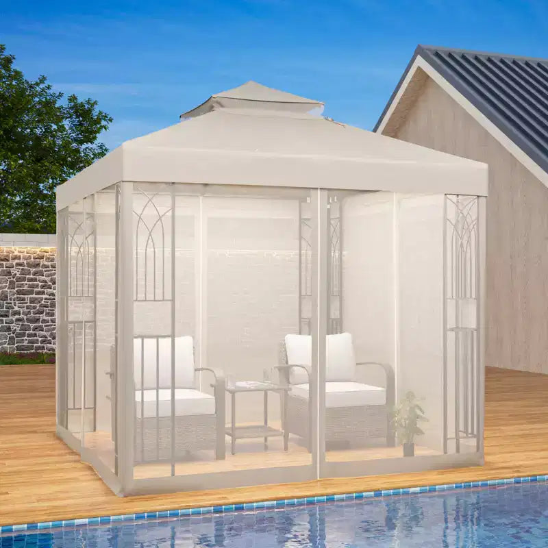 EAGLE PEAK 8'x8' Double Roof Outdoor Patio Gazebo with Mesh Netting