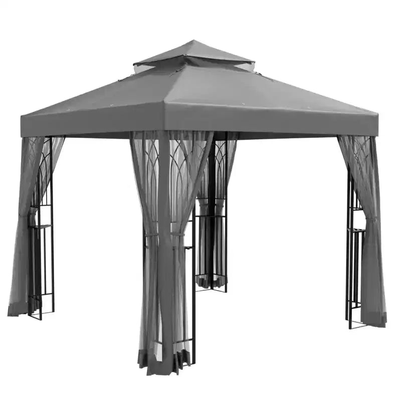 EAGLE PEAK 8'x8' Double Roof Outdoor Patio Gazebo with Mesh Netting