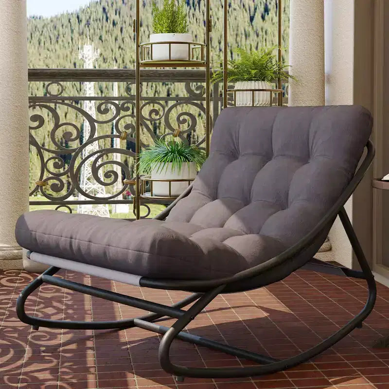 Outdoor Papasan Rocking Chair with Thick Waterproof Cushion, Heavy Duty Metal Rocker Chair,Comfy Lounge Chair for Indoor Living Room, Patio, Garden