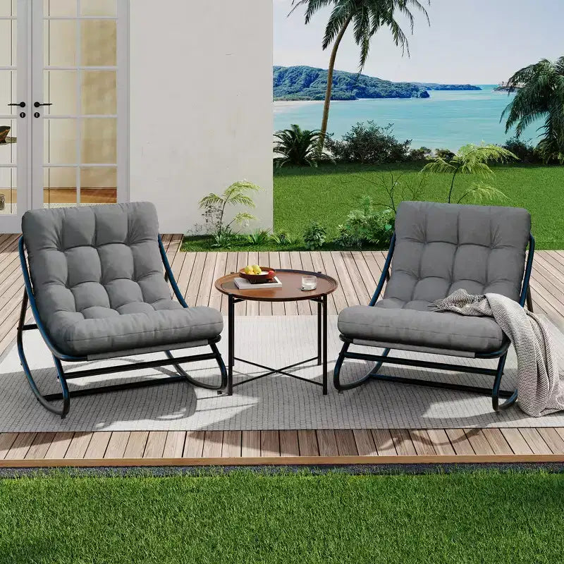 Outdoor Papasan Rocking Chair with Thick Waterproof Cushion, Heavy Duty Metal Rocker Chair,Comfy Lounge Chair for Indoor Living Room, Patio, Garden