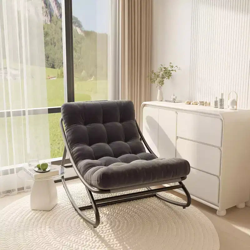 Outdoor Papasan Rocking Chair with Thick Waterproof Cushion, Heavy Duty Metal Rocker Chair,Comfy Lounge Chair for Indoor Living Room, Patio, Garden