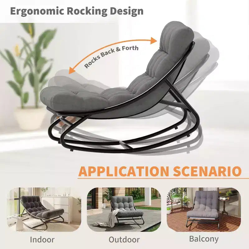 Outdoor Papasan Rocking Chair with Thick Waterproof Cushion, Heavy Duty Metal Rocker Chair,Comfy Lounge Chair for Indoor Living Room, Patio, Garden