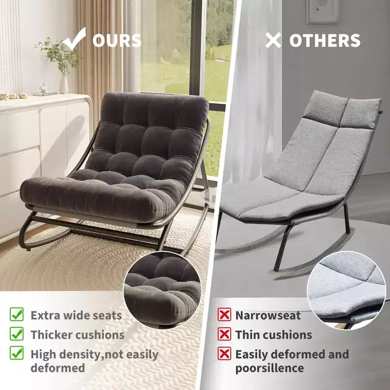 Outdoor Papasan Rocking Chair with Thick Waterproof Cushion, Heavy Duty Metal Rocker Chair,Comfy Lounge Chair for Indoor Living Room, Patio, Garden