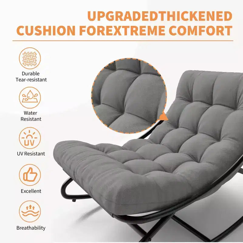 Outdoor Papasan Rocking Chair with Thick Waterproof Cushion, Heavy Duty Metal Rocker Chair,Comfy Lounge Chair for Indoor Living Room, Patio, Garden