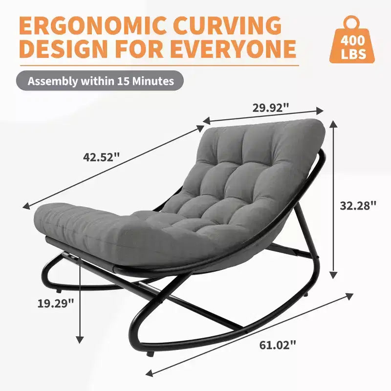 Outdoor Papasan Rocking Chair with Thick Waterproof Cushion, Heavy Duty Metal Rocker Chair,Comfy Lounge Chair for Indoor Living Room, Patio, Garden