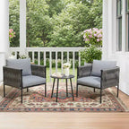 EROMMY 3-piece Patio Bistro Set, Iron Rope Armchairs With Coffee Table, Modern Outdoor Furniture With Thick Cushions