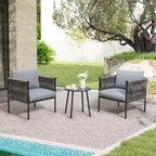 EROMMY 3-piece Patio Bistro Set, Iron Rope Armchairs With Coffee Table, Modern Outdoor Furniture With Thick Cushions