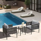 EROMMY 3-piece Patio Bistro Set, Iron Rope Armchairs With Coffee Table, Modern Outdoor Furniture With Thick Cushions