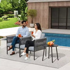 EROMMY 3-piece Patio Bistro Set, Iron Rope Armchairs With Coffee Table, Modern Outdoor Furniture With Thick Cushions