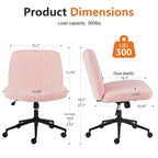 Office Desk Vanity Chair Cross Legged Armless Swivel Fabric Height Adjustable Wide Seat with Replaceable Wheels/Fixed Base, Comfy Task Chair Padded