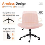 Office Desk Vanity Chair Cross Legged Armless Swivel Fabric Height Adjustable Wide Seat with Replaceable Wheels/Fixed Base, Comfy Task Chair Padded