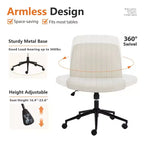 Office Desk Vanity Chair Cross Legged Armless Swivel Fabric Height Adjustable Wide Seat with Replaceable Wheels/Fixed Base, Comfy Task Chair Padded