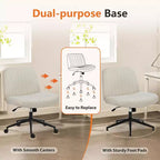 Office Desk Vanity Chair Cross Legged Armless Swivel Fabric Height Adjustable Wide Seat with Replaceable Wheels/Fixed Base, Comfy Task Chair Padded