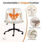 Office Desk Vanity Chair Cross Legged Armless Swivel Fabric Height Adjustable Wide Seat with Replaceable Wheels/Fixed Base, Comfy Task Chair Padded