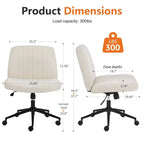 Office Desk Vanity Chair Cross Legged Armless Swivel Fabric Height Adjustable Wide Seat with Replaceable Wheels/Fixed Base, Comfy Task Chair Padded