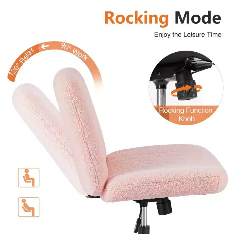Office Desk Vanity Chair Cross Legged Armless Swivel Fabric Height Adjustable Wide Seat with Replaceable Wheels/Fixed Base, Comfy Task Chair Padded
