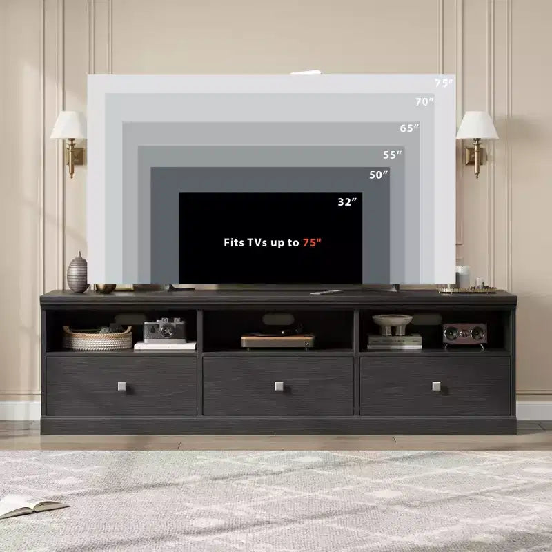 70in TV Stand for TVs up to 80, Mid Century Modern Entertainment Center with Drawer, TV Console Media Cabinet for Living Room, Bedroom