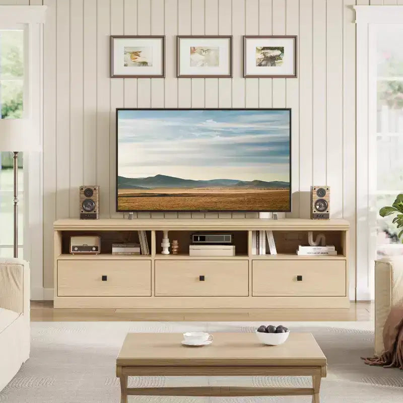 70in TV Stand for TVs up to 80, Mid Century Modern Entertainment Center with Drawer, TV Console Media Cabinet for Living Room, Bedroom