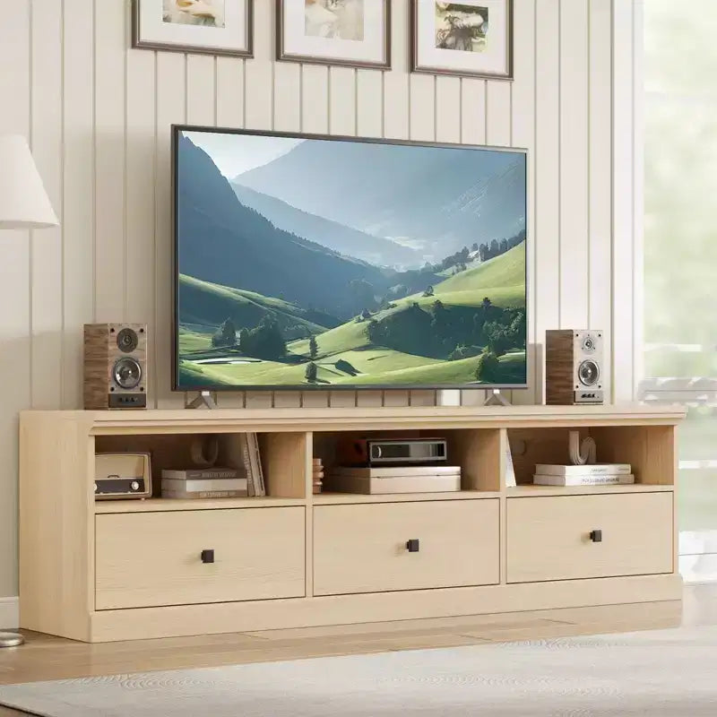 70in TV Stand for TVs up to 80, Mid Century Modern Entertainment Center with Drawer, TV Console Media Cabinet for Living Room, Bedroom